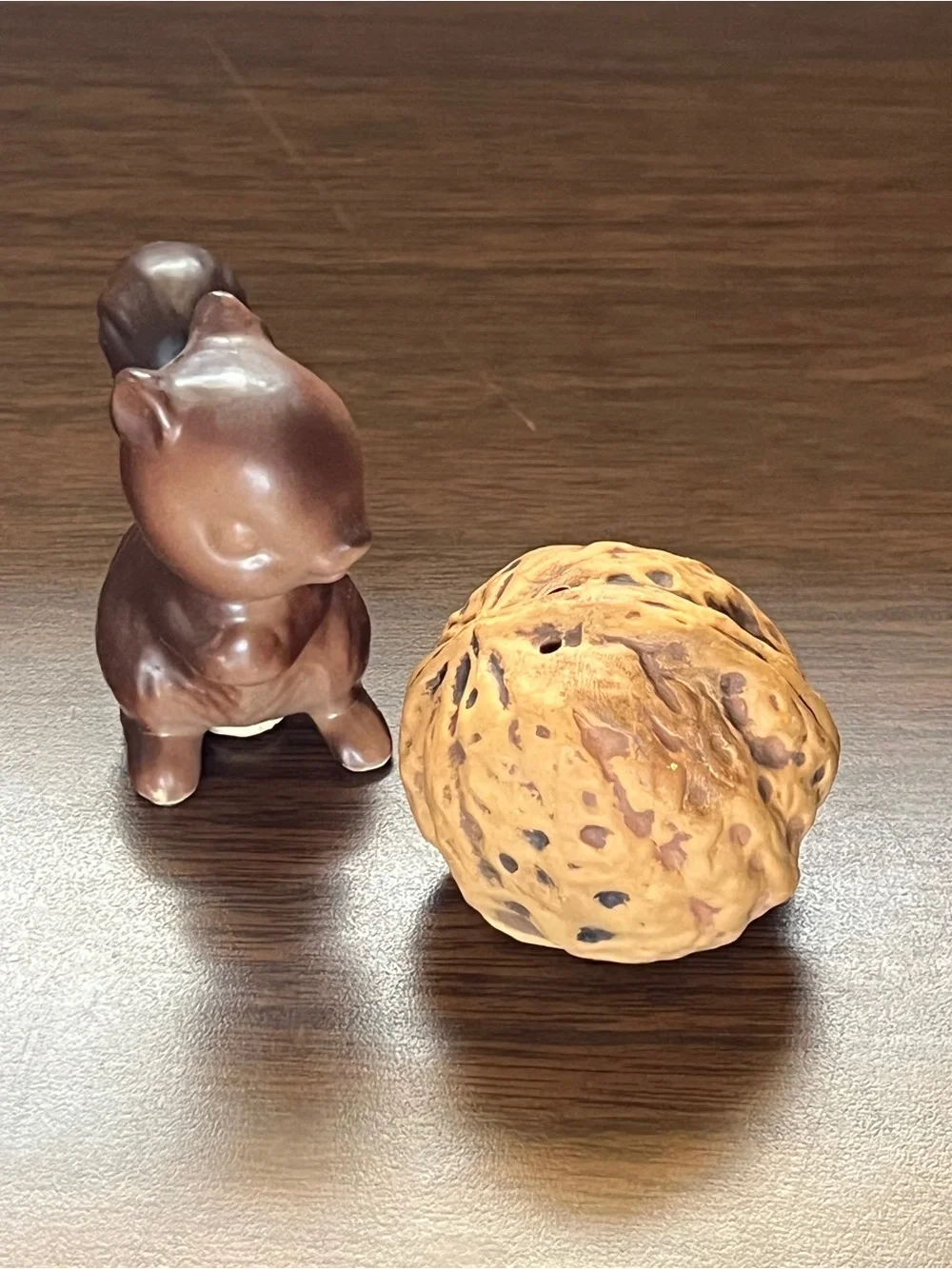 Vintage Ceramic Squirrel and Walnut Salt and Pepper Shakers - Made in Japan